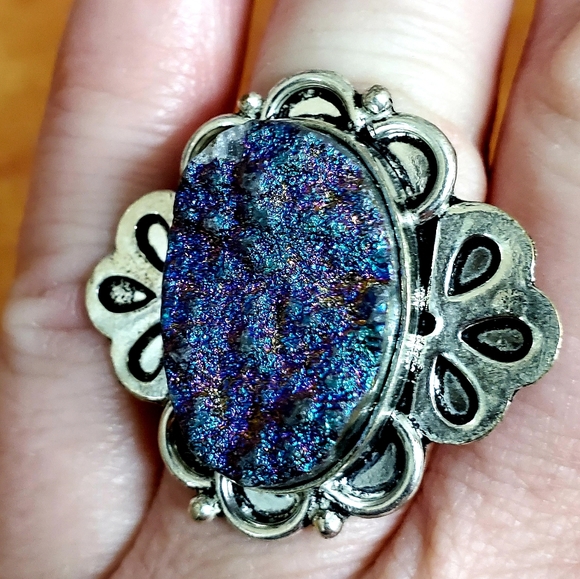New Titanium Druzy Agate 925 Silver Ring. - Picture 4 of 8